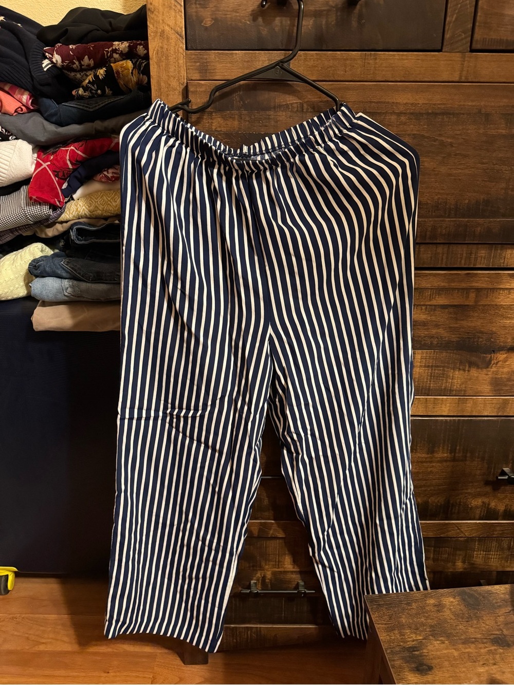 Southern Lady Navy & White Vertical Stripe Wide Leg Pants